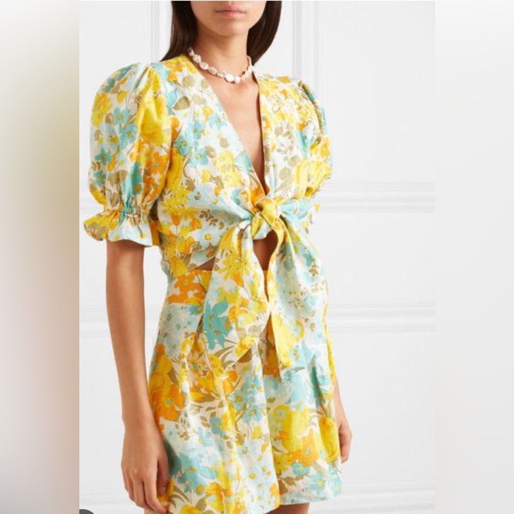 Faithfull the Brand Yellow and Blue Floral Crop Top